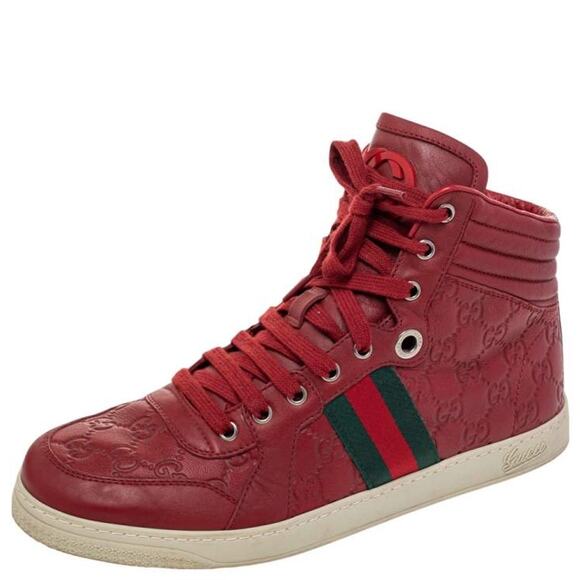 GUCCI GG High Top Guccissima Embossed Monogram Sneakers Red Sz 11 - Picture 1 of 10